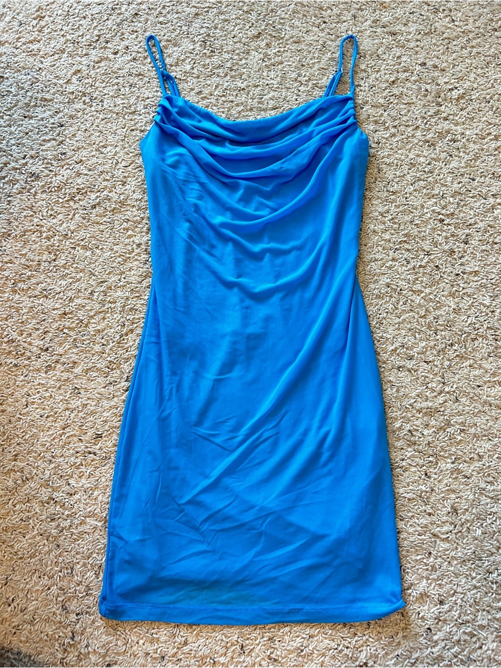 Electric Blue Cowl Neck Mini Dress